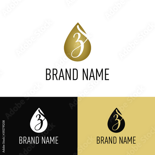 Initial Letter Z in Luxury Golden Water drop / droplet icon. Cosmetic, salon, beauty, olive oil business logo vector concept