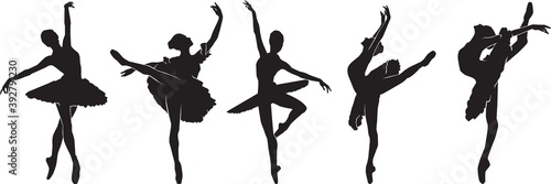 Carta da parati Ballerina silhouette doing ballet dance in various poses