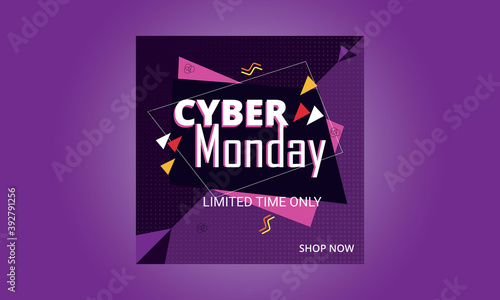 Offer for Cyber Monday Shopping day. sale banner template design.