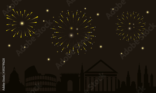 fireworks splash lights in sky night of rome city