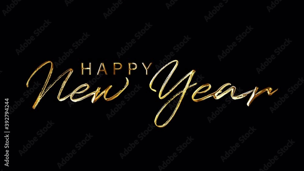Happy New Year golden handwriting text with light effect isolated with alpha channel quicktime prores 444 seamless loop. 4K 3D looping typography design. New Year celebration gold text for overlay. Happy New Year golden handwriting text with light effect isolated with alpha channel quicktime prores 444 seamless loop. 4K 3D looping typography design. New Year celebration gold text for overlay.