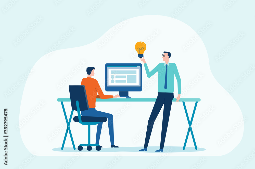 Fototapeta premium flat illustration group business team meeting and brainstorming for working concept with cartoon character design