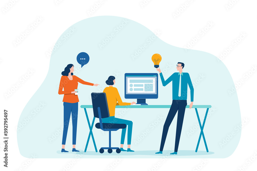 flat illustration group business team meeting and brainstorming for working concept with cartoon character design flat illustration group business team meeting and brainstorming for working concept with cartoon character design