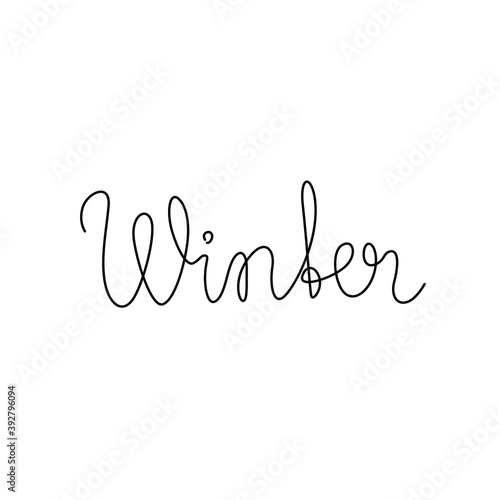 Winter handwritten lettering, continuous line drawing, posters, print, single line on a white background, isolated vector illustration.