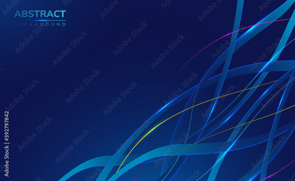 Fototapeta Modern 3d blue science technology abstract background with 3d ribbons and roots with shiny edges
