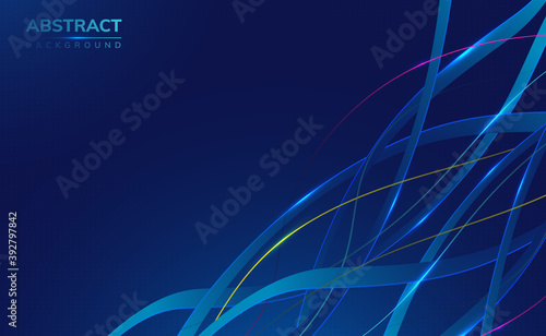 Modern 3d blue science technology abstract background with 3d ribbons and roots with shiny edges