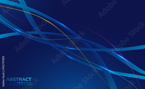 Modern 3d blue science technology abstract background with 3d ribbons and roots with shiny edges