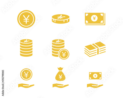 お金・日本円のアイコンセット／金融／経済／ビジネス／通貨／お札／現金／シンプル／マーク／コイン