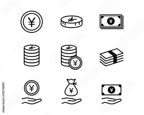 お金・日本円のアイコンセット／金融／経済／ビジネス／通貨／お札／現金／シンプル／マーク／コイン