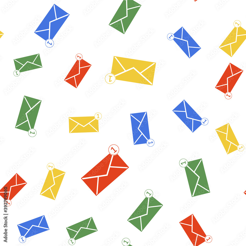 Color Envelope icon isolated seamless pattern on white background. Received message concept. New, email incoming message, sms. Mail delivery service. Vector. Color Envelope icon isolated seamless pattern on white background. Received message concept. New, email incoming message, sms. Mail delivery service. Vector.