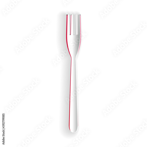 Paper cut Fork icon isolated on white background. Paper art style. Vector.