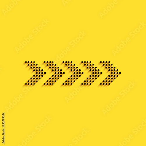 Black Dots arrow icon isolated on yellow background. Long shadow style. Vector.