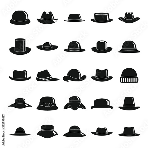Hats black simple icons set