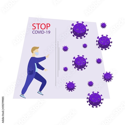 ector illustration. People wearing protection medical face mask to protect and prevent virus, disease, flu.