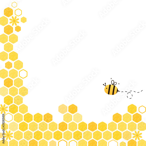 Bee cartoon and honeycomb on white background vector illustration.