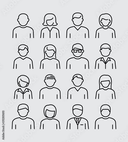 People Avatars Vector Line Icons Set