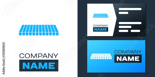 Logotype Striped awning icon isolated on white background. Outdoor sunshade sign. Awning canopy for shops, cafes and street restaurants. Logo design template element. Vector.