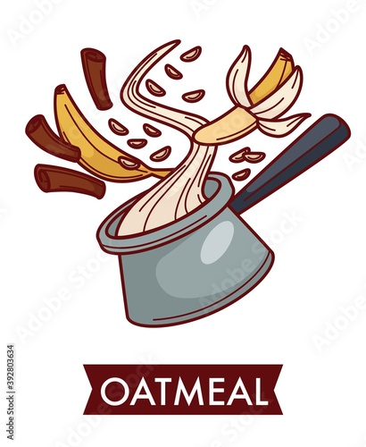 Oatmeal dish cereal food with fruit and spice cooking