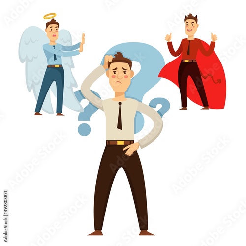 Man choosing his behavior,, being good or bad decision
