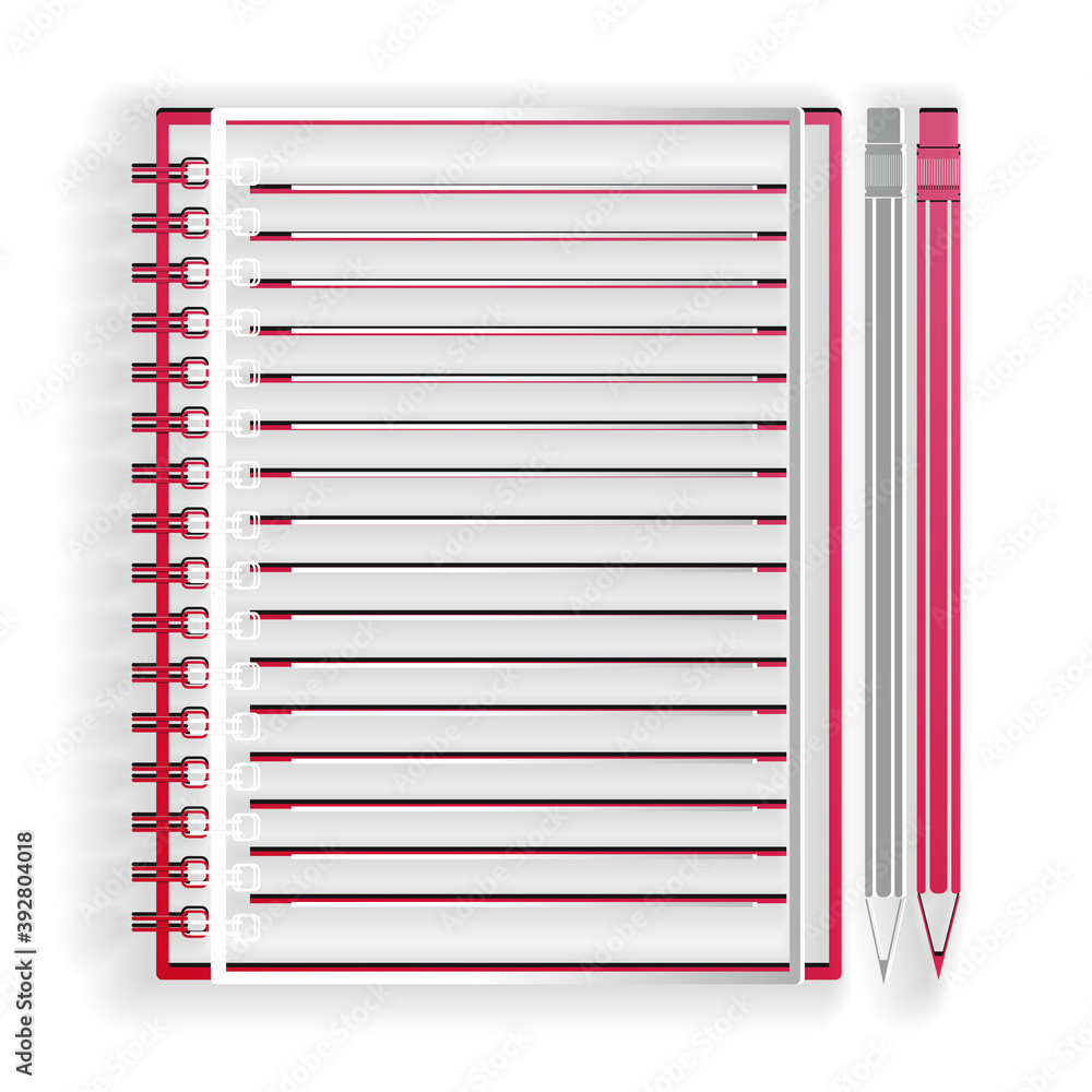 Paper cut Blank notebook and pencil with eraser icon isolated on white background. Paper art style. Vector. Paper cut Blank notebook and pencil with eraser icon isolated on white background. Paper art style. Vector.