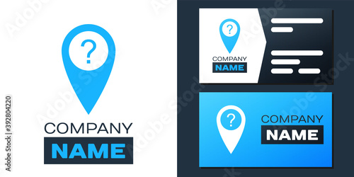 Logotype Map pointer with Question symbol icon isolated on white background. Marker location sign. For location maps. Index location on map. Logo design template element. Vector.