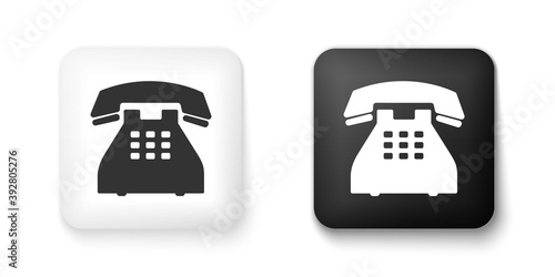 Black and white Telephone icon isolated on white background. Landline phone. Square button. Vector.