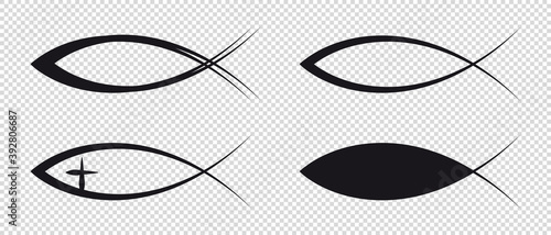 Christian Fish Symbols - Different Vector Illustrations - Isolated On Transparent Background