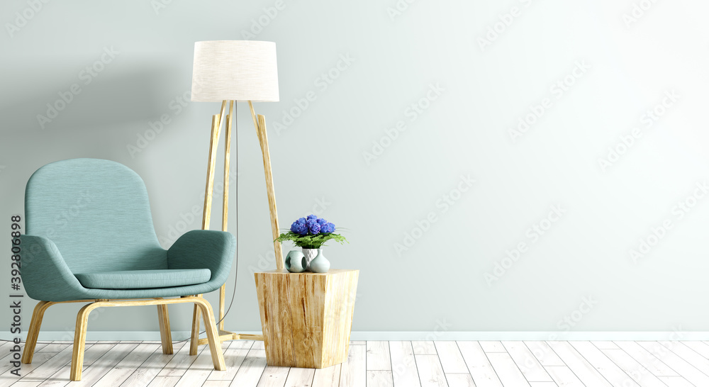 Fototapeta premium Interior with armchair and coffee table 3d rendering