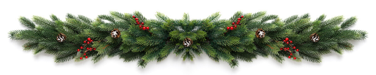 Christmas garland with red berries and cones