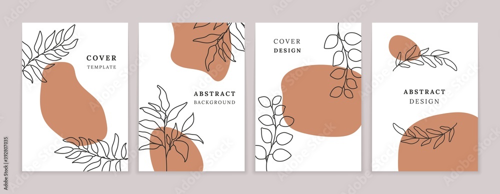 Abstract botanical posters. Floral background set social media post with copy space for text, boho tropical shapes, vector art design