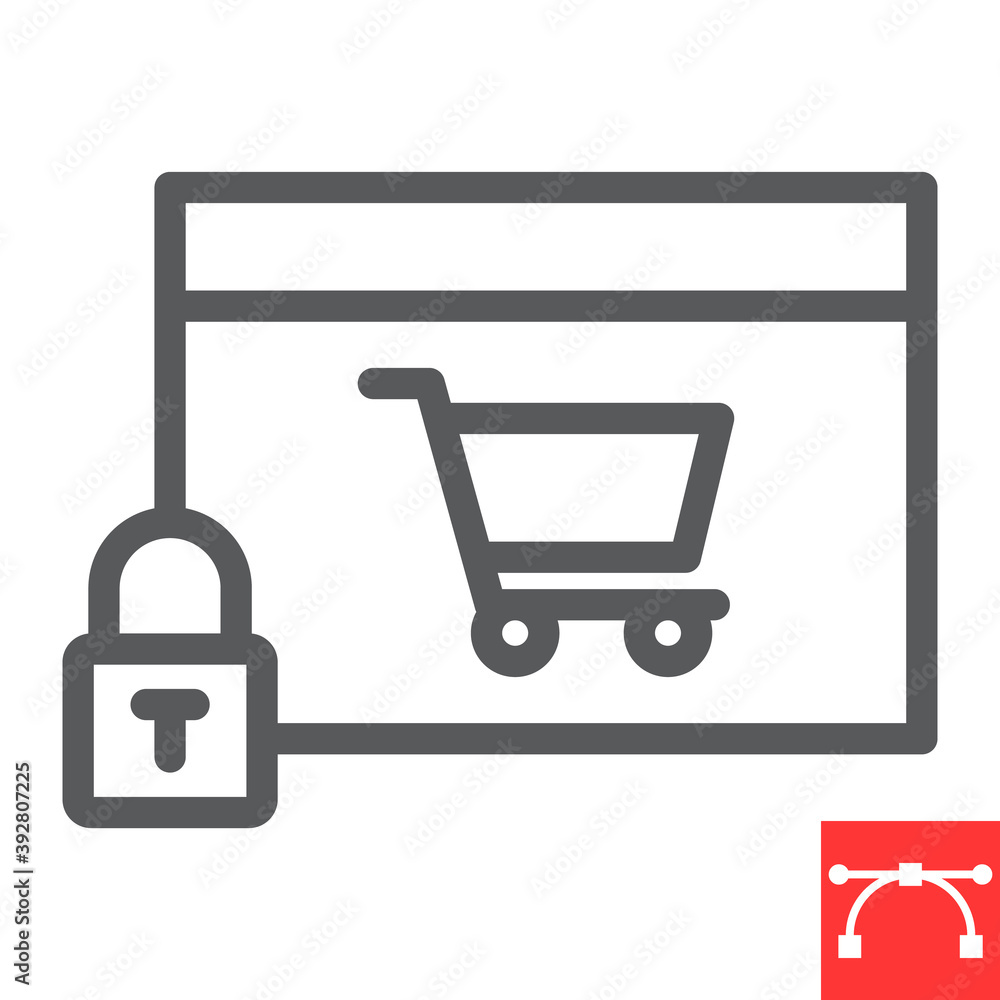 Safe online shopping line icon, security and browser, shopping cart sign vector graphics, editable stroke linear icon, eps 10. Safe online shopping line icon, security and browser, shopping cart sign vector graphics, editable stroke linear icon, eps 10.