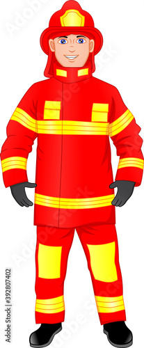 cute boy Firefighter isolated on white background