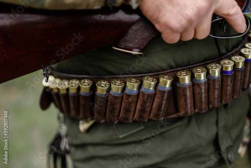 Hunting Equipment Ammunition Cartridges on Belt.