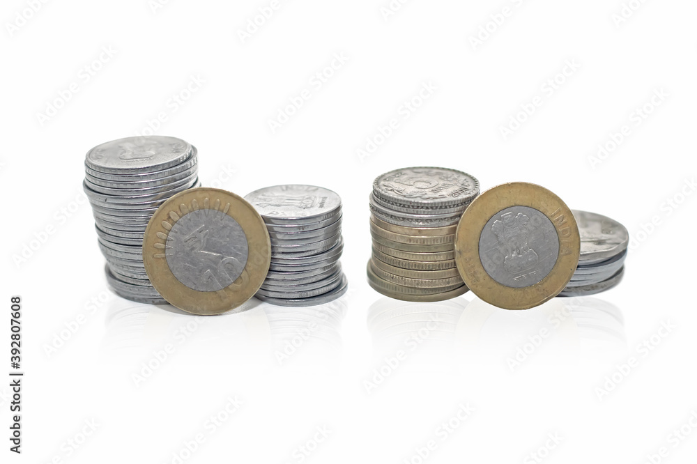 Indian Currency Coins isolated on white background Indian Currency Coins isolated on white background