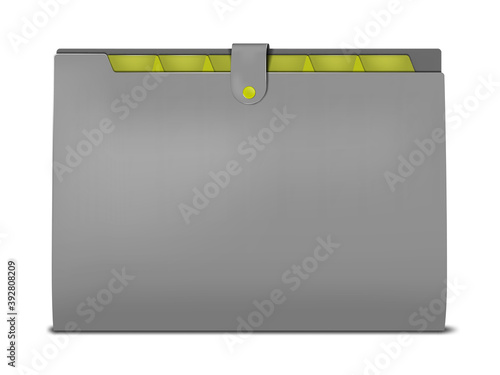 Closed file organizer with tabbed folders inside, realistic vector illustration. File folder with tab divider pockets and holding clasp