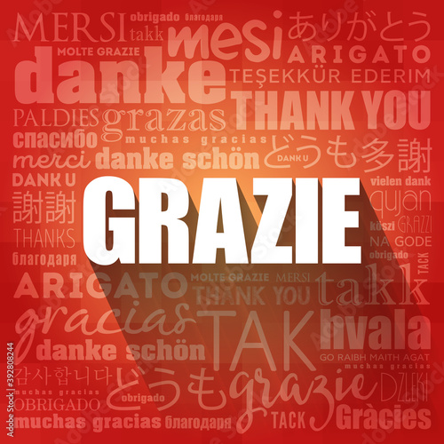 Grazie  Thank You in Italian  word cloud background in different languages
