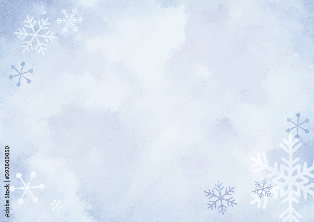 水彩　雪の結晶の背景装飾イラスト　冬
