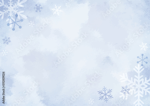 水彩　雪の結晶の背景装飾イラスト　冬	