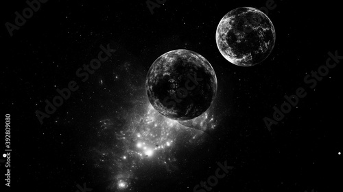 Abstract monochrome fractal illustration looks like beautiful galaxies.