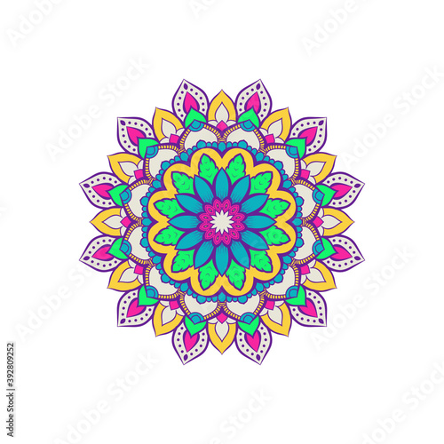 Colorful floral mandala background. Vector hand drawn doodle art. Decorative flower. Coloring book page. © AF DigitalArtStudio