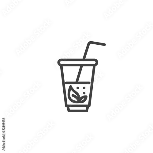 Mint tea cup line icon. Fresh drink linear style sign for mobile concept and web design. Mojito cocktail glass outline vector icon. Symbol, logo illustration. Vector graphics