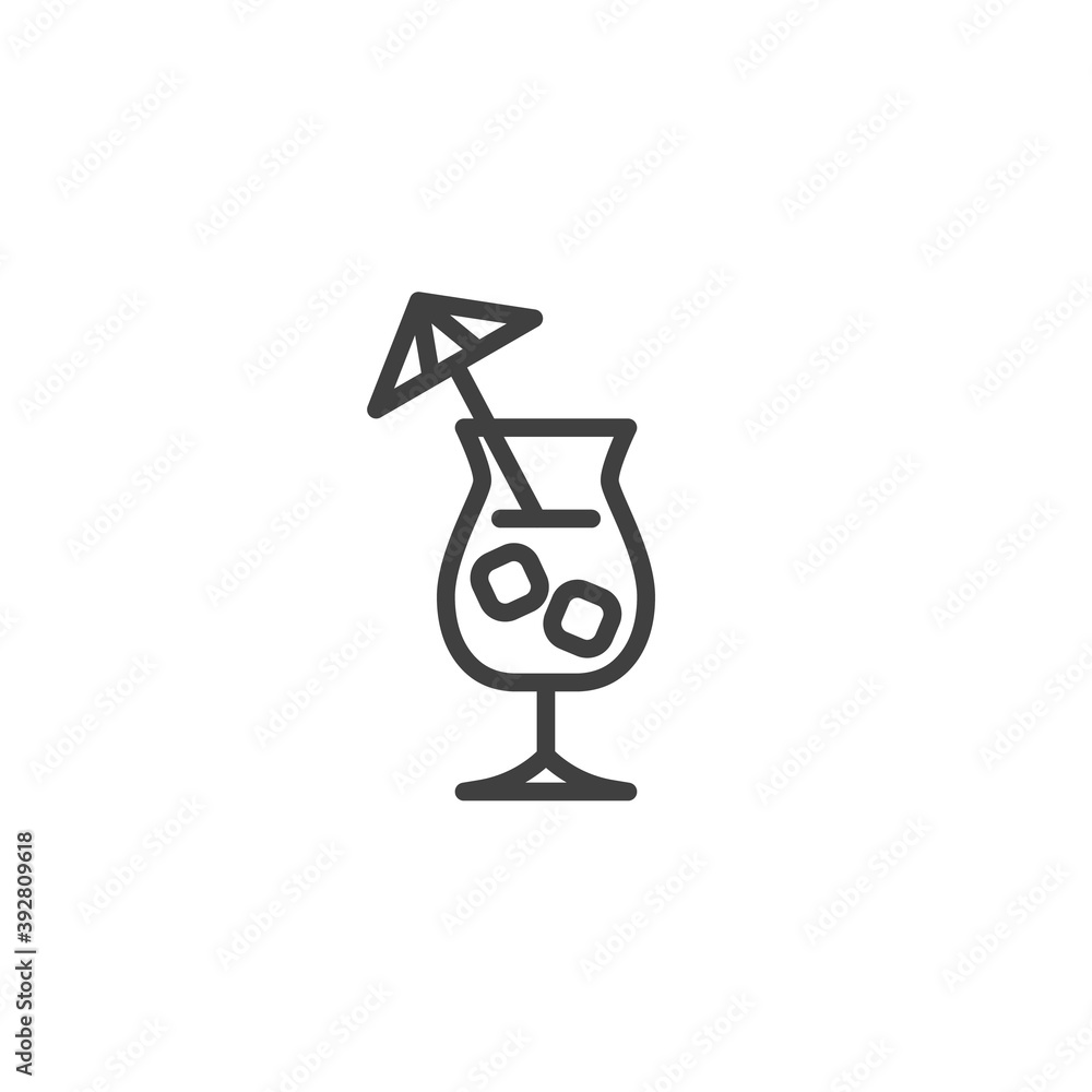 Iced cocktail glass line icon. linear style sign for mobile concept and web design. Cocktail glass with ice cubes and umbrella outline vector icon. Symbol, logo illustration. Vector graphics Iced cocktail glass line icon. linear style sign for mobile concept and web design. Cocktail glass with ice cubes and umbrella outline vector icon. Symbol, logo illustration. Vector graphics