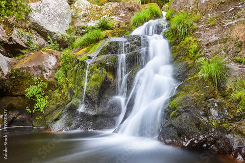 Atlantic green rainforest with cascade and creek. Galicia, Ourense. Spain photo