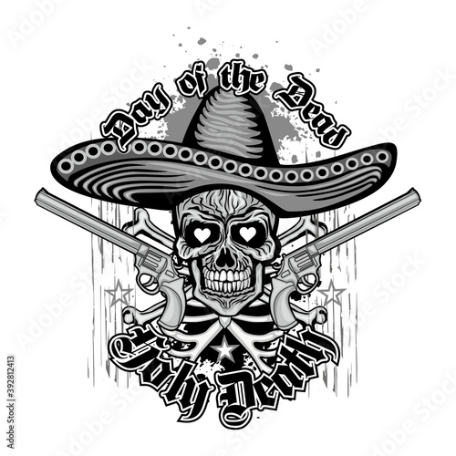 mexican sugar skull with sombrero ,grunge vintage design t shirts