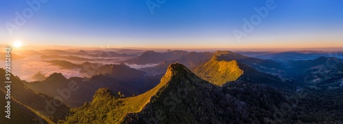 Aerial view nature background, Panorama of Phu Chi Dao at sunrise in Chiang rai, Thailand.