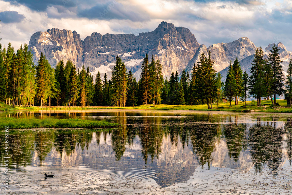 Landscape, Mountain and reflection near Antorno Lake, Dolomites Alps