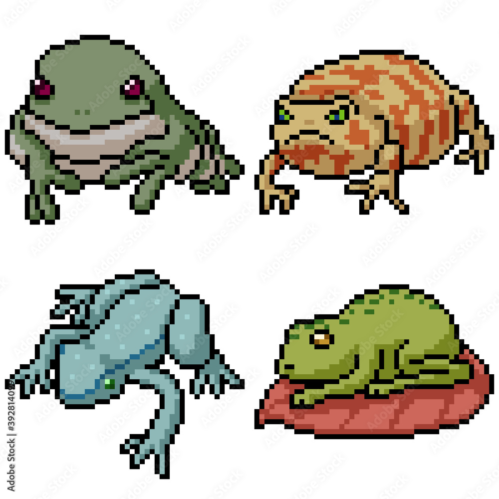 pixel-art-set-isolated-amphibian-frog-vector-de-stock-adobe-stock