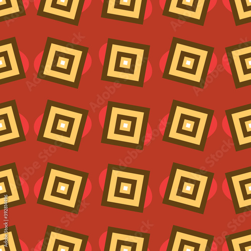 Abstract Seamless Pattern featuring yellow color blocks composed on  a red color square shaped backdrop © onvgfx