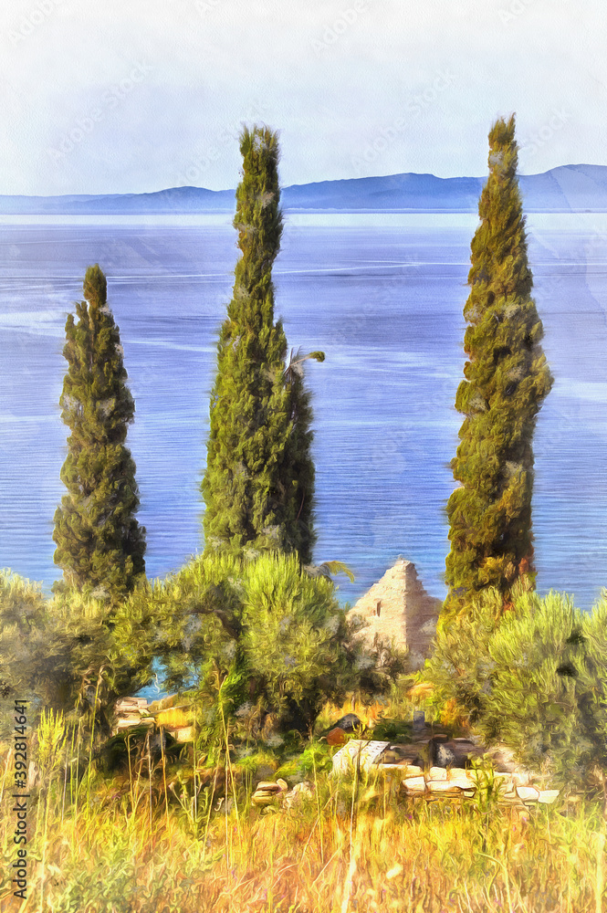 Aegean sea coast view from Mount Athos