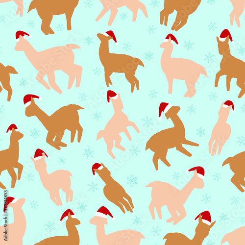 Christmas Llamas seamless pattern. Vector illustration background for surface  t shirt design  print  poster  icon  web  graphic designs. 